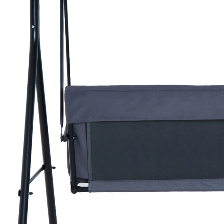 3 Seater Canopy Swing Chair Garden Rocking Bench Heavy Duty Patio Metal Seat w/ Top Roof - Grey