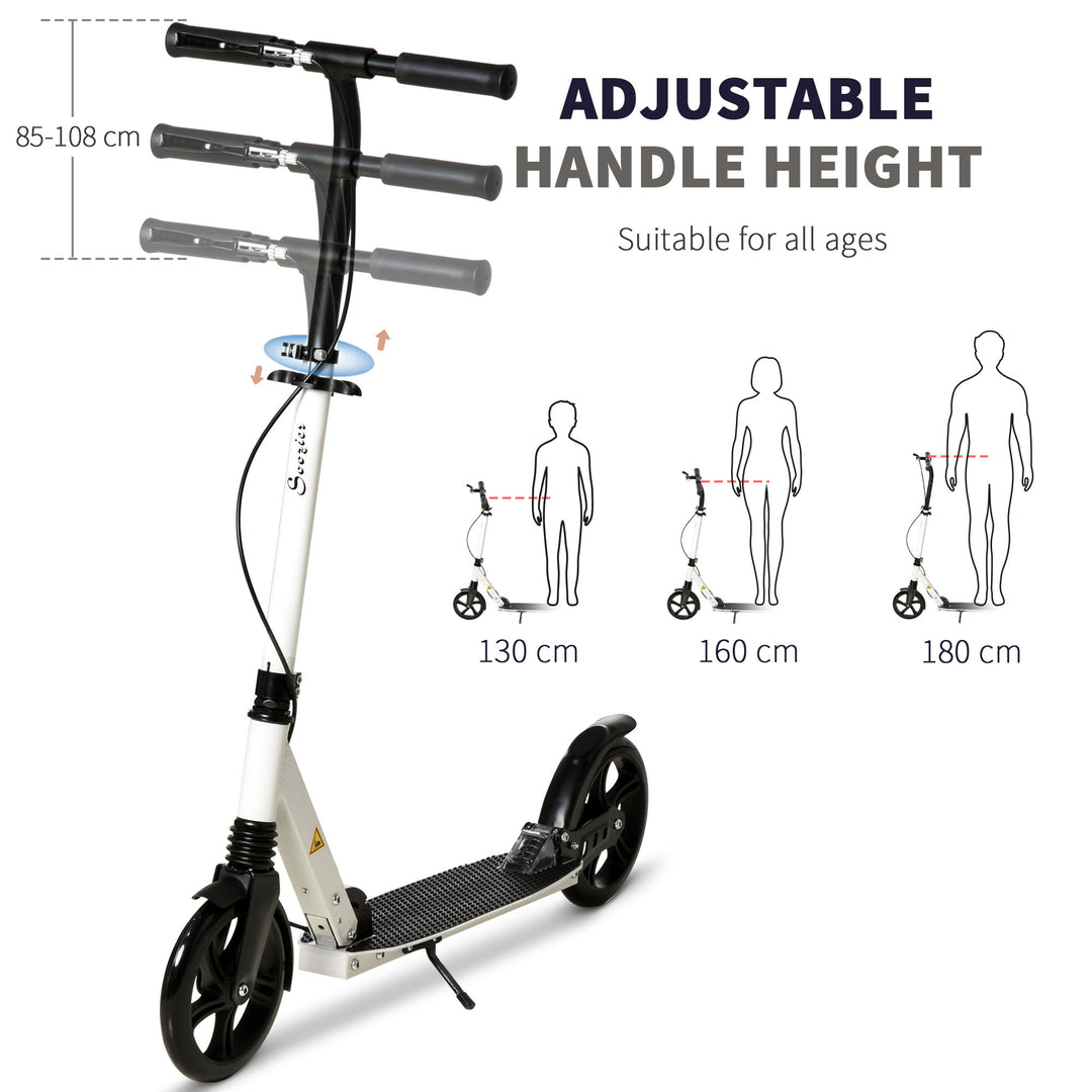 One-click Folding Kick Scooter for 14+ w/ Adjustable Handlebar, Push Scooter with Kickstand, Dual Brake System, Shock Absorber, White