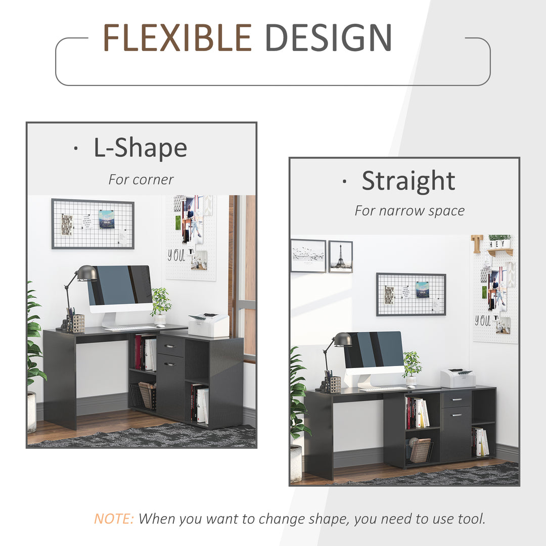 Modern L-Shaped Computer Desk, Laptop PC Corner Table, Home Office Workstation with Spacious Storage, Black