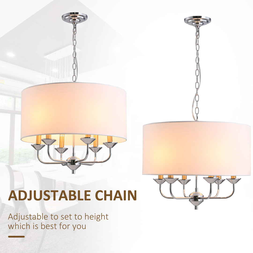 Modern Chandelier Candle Pendant Light Fabric Lampshades with Adjustable Hanging Chain for Living Room, Dining Room, Kitchen, White