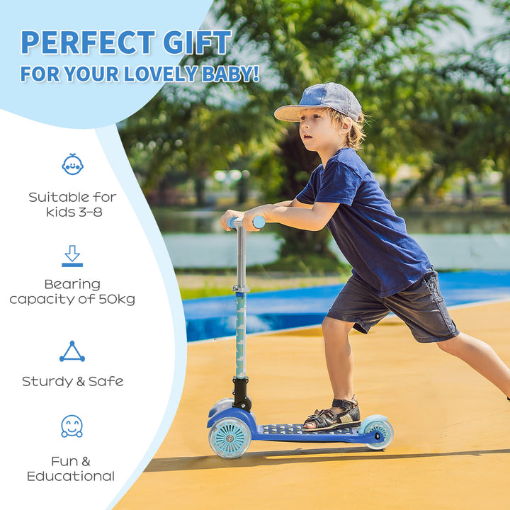 Scooter for Kids Toddler Foldable Kick Scooter with 3 Wheel Adjustable Height Flashing Wheels for Boys and Girls 3-8 Years Blue
