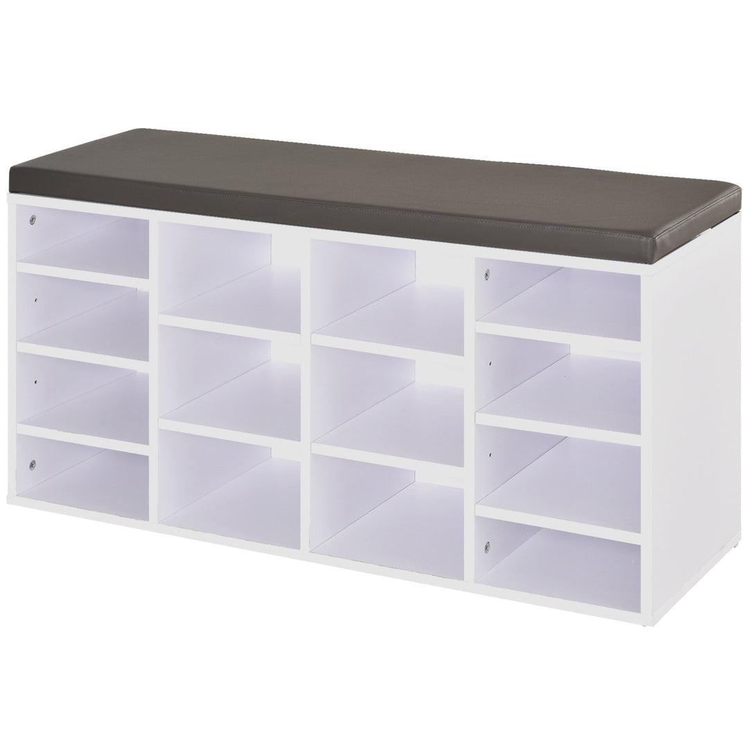 Multi-Storage Shoe Rack w/ 14 Compartments Cushion Moving Shelves - White