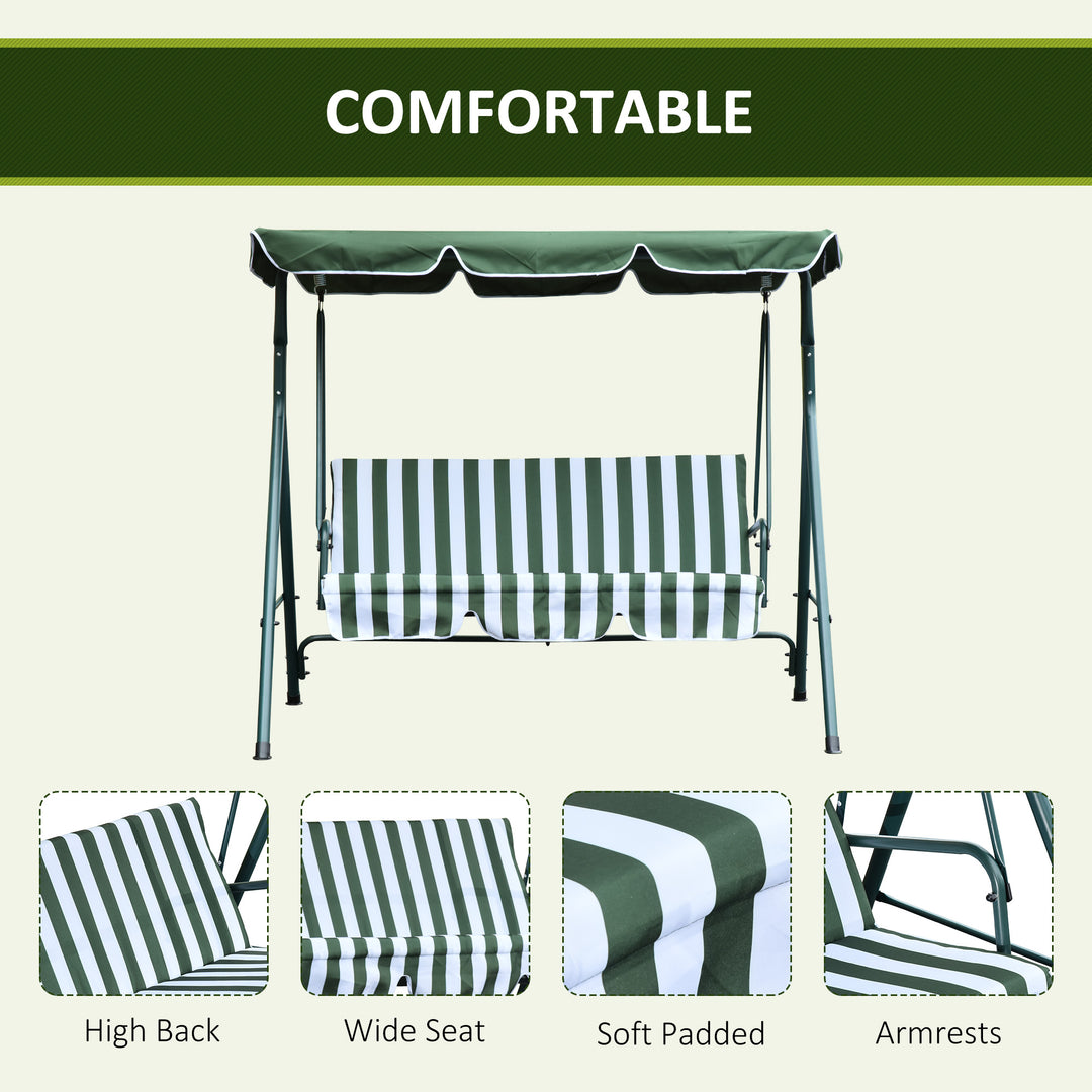 Steel 3-Seater Swing Chair w/ Adjustable Canopy Green