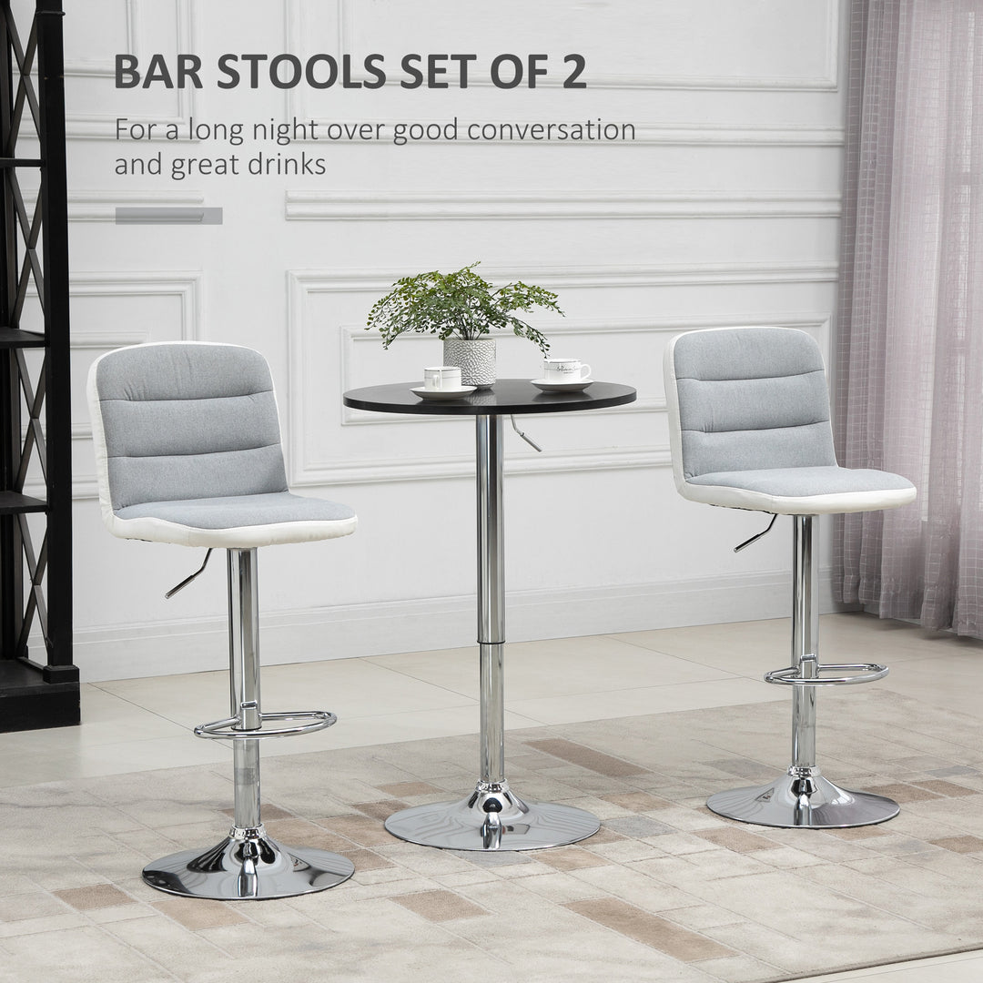 Bar stool Set of 2 Armless Adjustable Height Upholstered Bar Chair with Swivel Seat, Light Grey