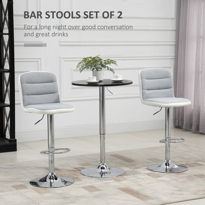 Bar stool Set of 2 Armless Adjustable Height Upholstered Bar Chair with Swivel Seat, Light Grey