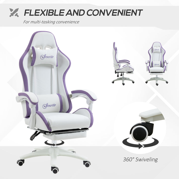 Vinsetto Racing Gaming Chair, Reclining PU Leather Computer Chair with 360 Degree Swivel Seat, Purple