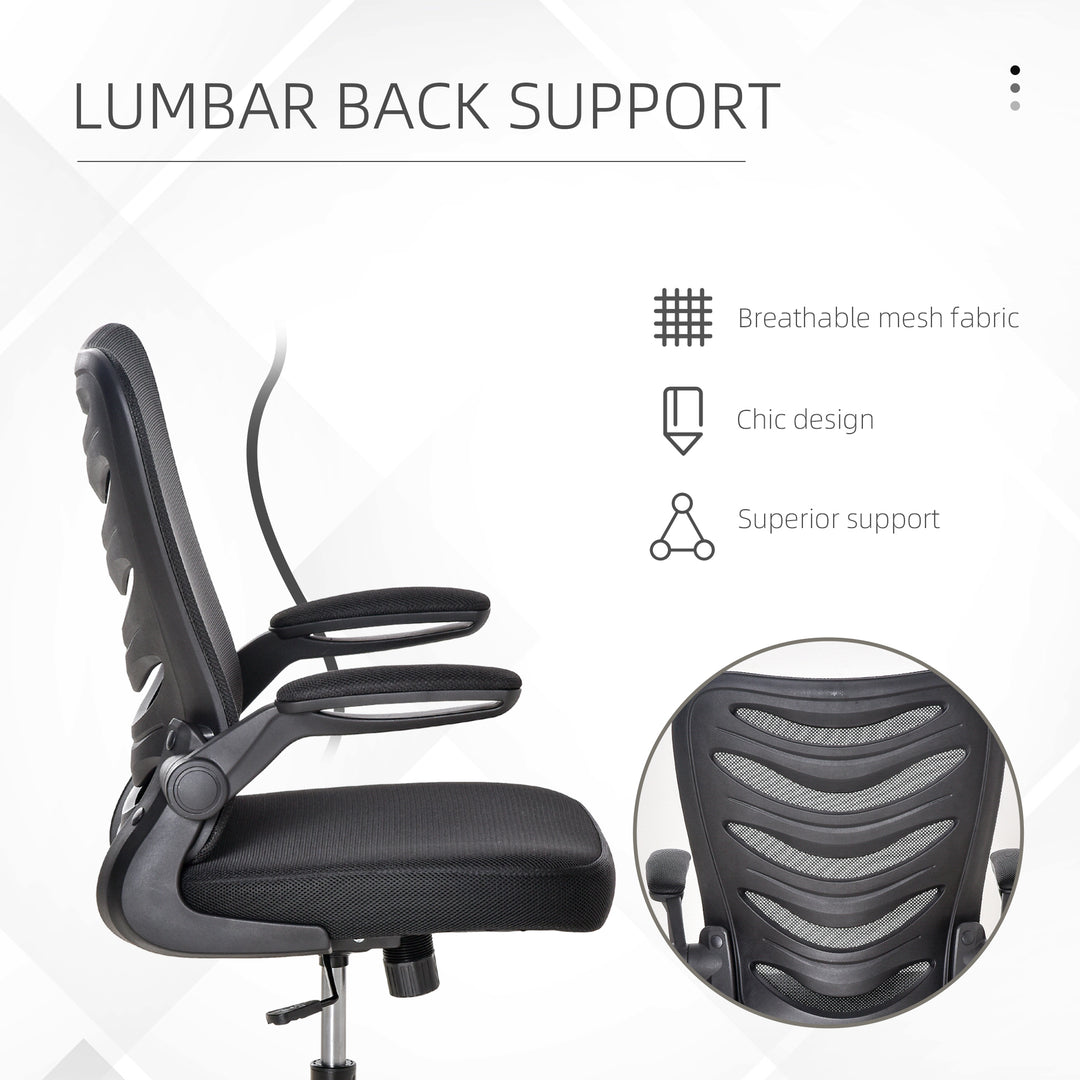 Vinsetto Mesh Swivel Chair for Home Task Desk Chair with Lumbar Back Support, Flip-Up Arm, Adjustable Height, Black