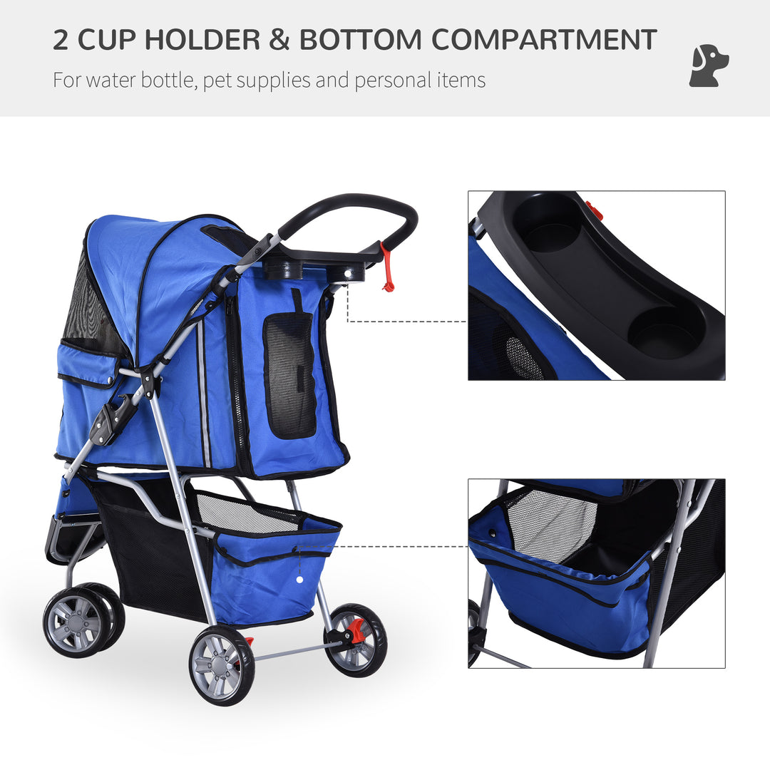 PawHut Dog Pram Pet Travel Stroller Dog Pushchair W/Three Wheels-Blue