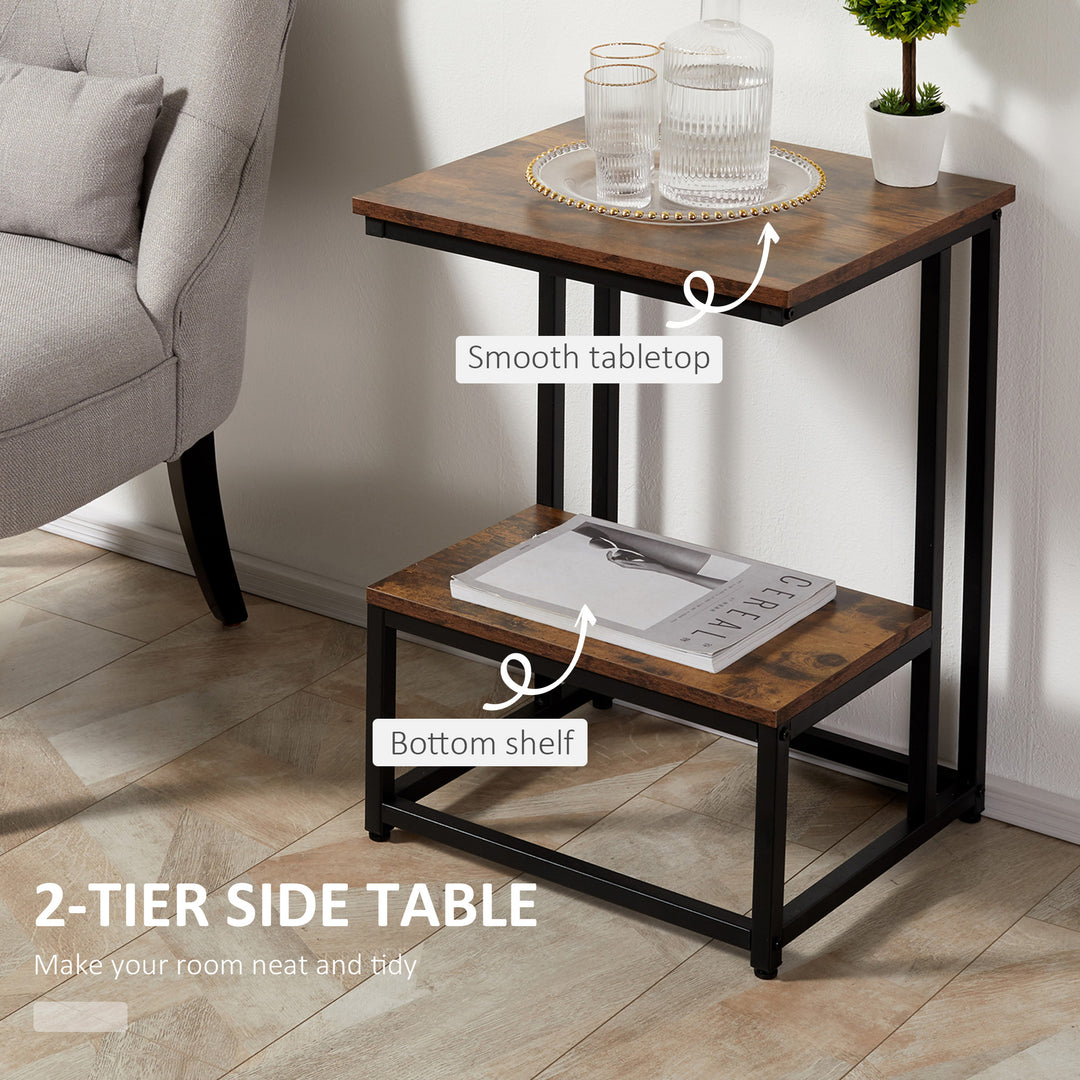 Side Table, Double Layer End Table, Modern Coffee Table with Steel Frame and Adjustable Non-Slip Feet for Living room, Bedroom, Rustic Brown