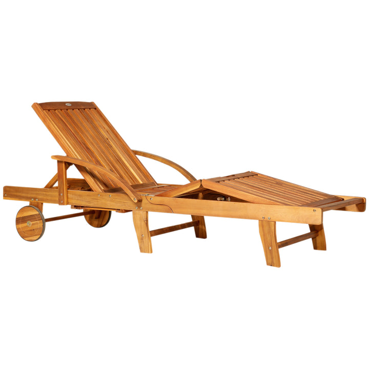 Outdoor Garden Patio Wooden Sun Lounger Foldable Recliner Deck Chair Day Bed Furniture with Wheels