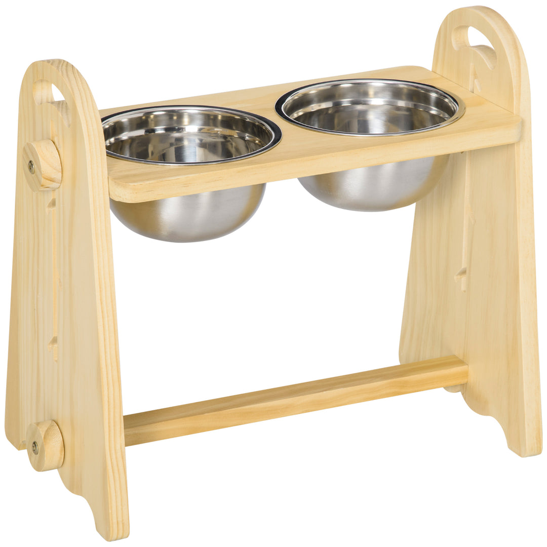 PawHut Raised Dog Bowls with Stand Adjustable Raised Pet Feeder with 2 Removable Stainless Steel Bowls for S, M, L, XL  Dogs, Natural