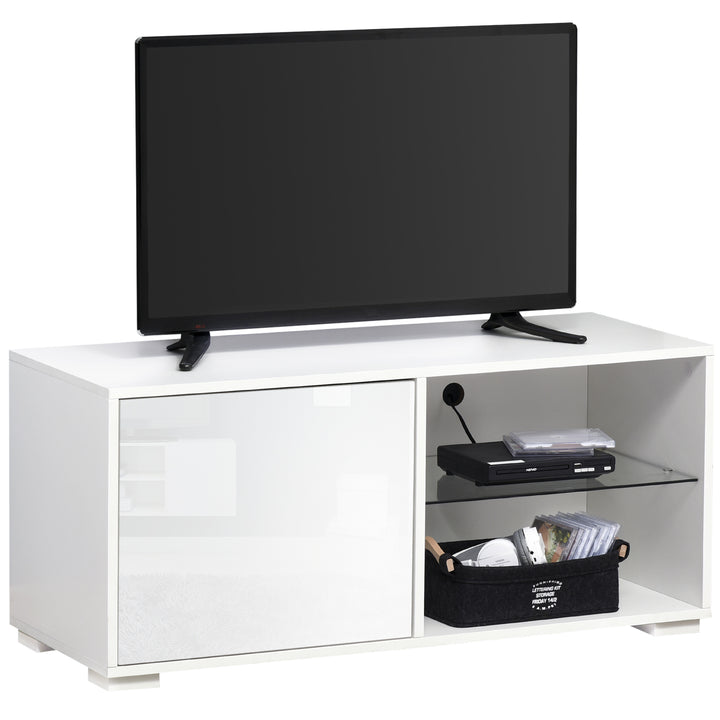 HOMCOM Modern TV Stand Media Unit w/ High Gloss Door Cabinet 2 Shelves Living Room Office Home Furniture White