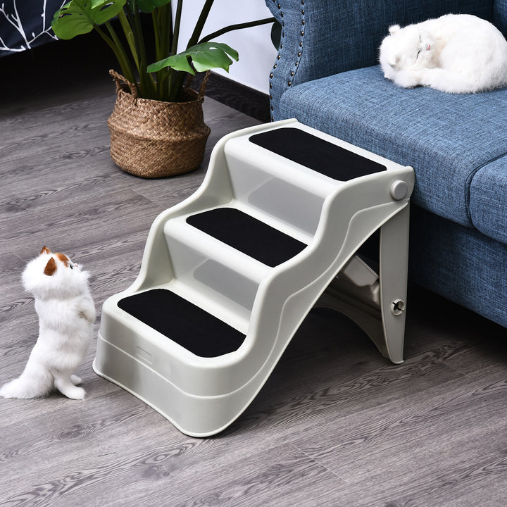 3-steps Dog Stairs, Plastic Cat Ladder Lightweight, Pet Access Steps, for Bed, Sofa, Non-slip Stickers, White