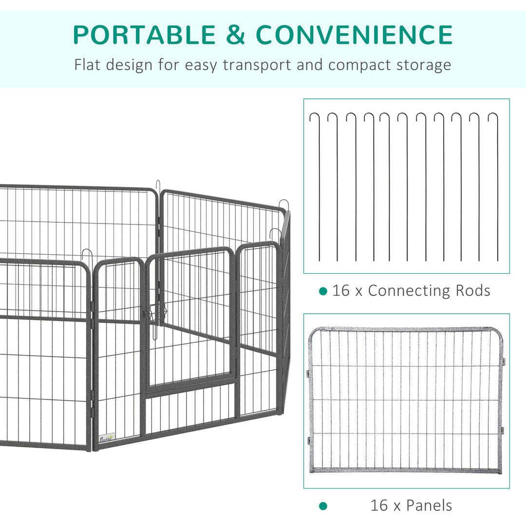 Heavy Duty Dog Pen with 2 Doors, 16 Panels Dog Playpen, Portable Puppy Pen for Indoors, Outdoors, 60H cm