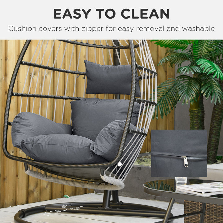 Garden Lounge Chair Cushion Set, Patio Egg Chair Seat, Armrest, Back Pad Cushion, Easy Clean &amp; Replacement for Indoor &amp; Outdoor Use Dark Grey
