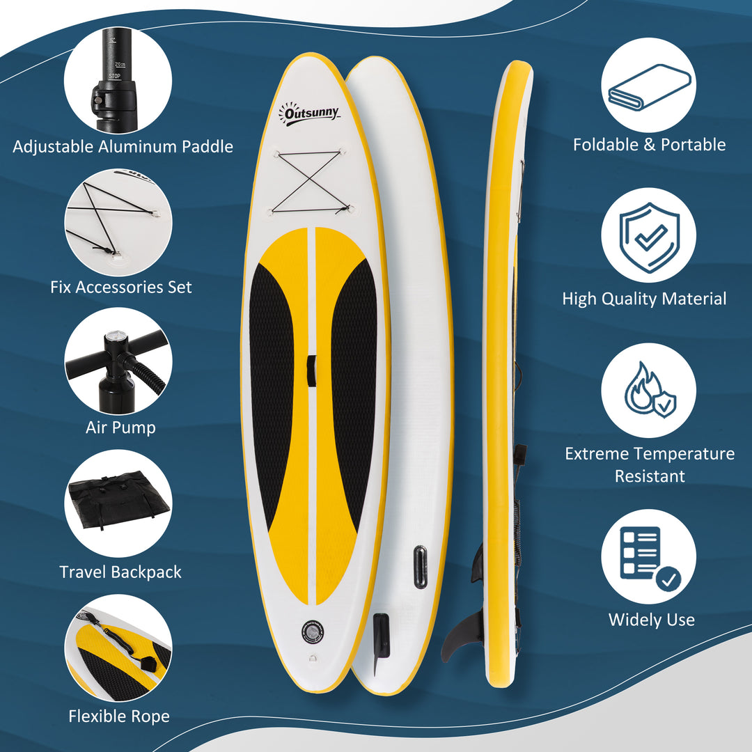 Inflatable Paddle Stand Up Board, 1.65-2.15M Adjustable Aluminium Paddle Non-Slip Deck Board w/ ISUP Accessories, 305L x 76W x 15H cm, White