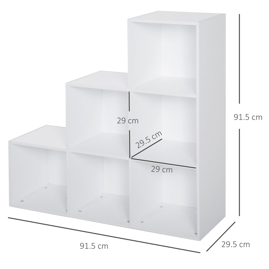 HOMCOM 3-tier Step 6 Cubes Storage Unit Particle Board Cabinet Bookcase Organiser Home Office Shelves - White