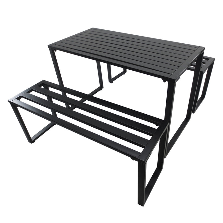 3Pcs Outdoor Dining Set Metal Beer Table Bench Patio Garden Yard Black