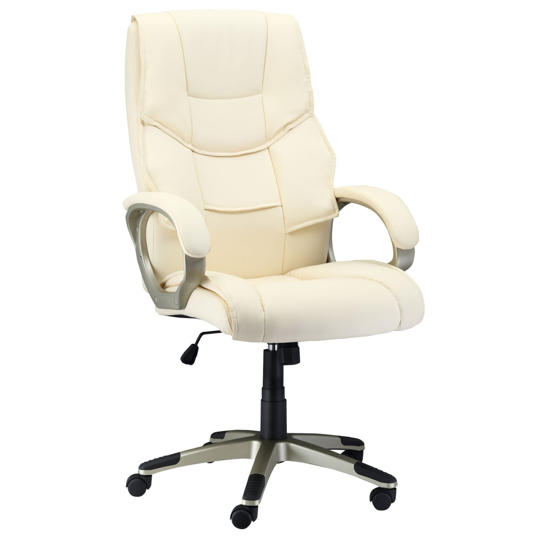 Computer Office Swivel Chair Desk Chair High Back PU Leather Height Adjustable w/ Rocking Function (Cream)