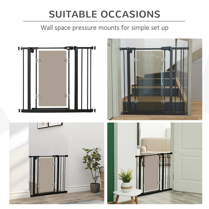 PawHut Pressure Fit Pet Safety Gate, Auto-Close Dog Barrier Stairgate Double Locking, Acrylic Panel for Doors, Hallways, Extensions Kit, Black