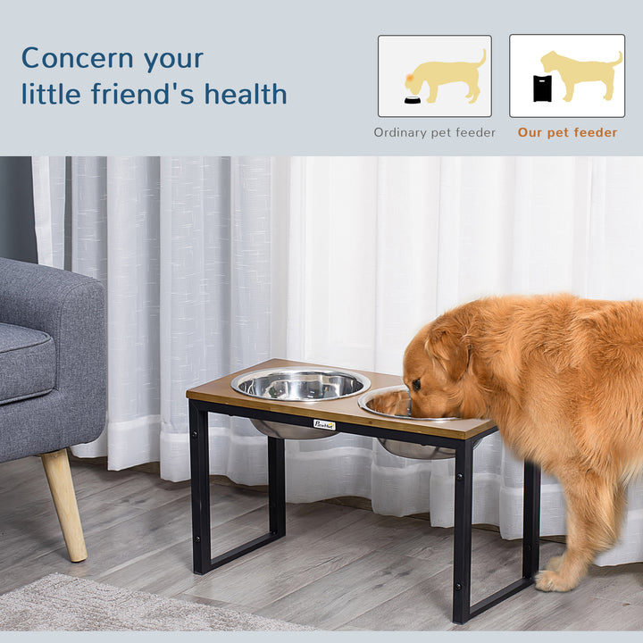 Raised Dog Bowls with Stand, Pet Feeder for Large Medium Dogs, Dog Bowl Stand, Oak