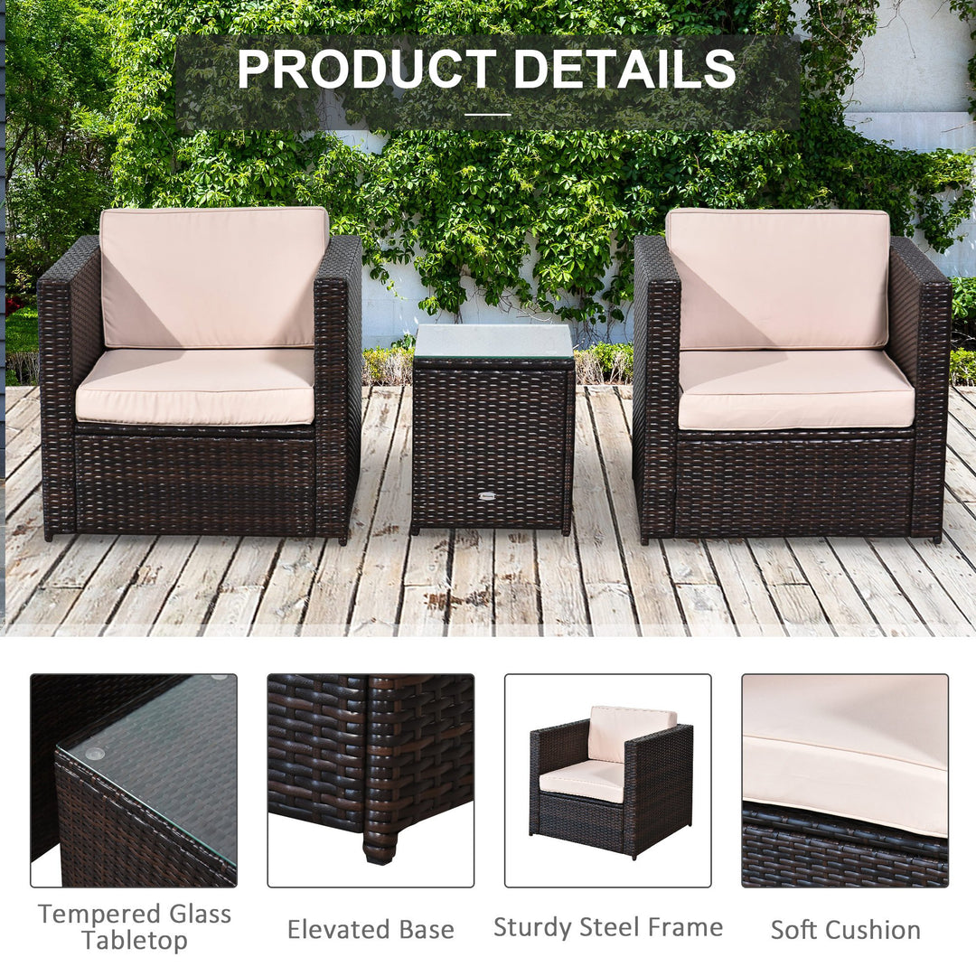 Rattan Garden Furniture 2 Seater Sofa Furniture Set W/Cushions, Steel Frame-Brown