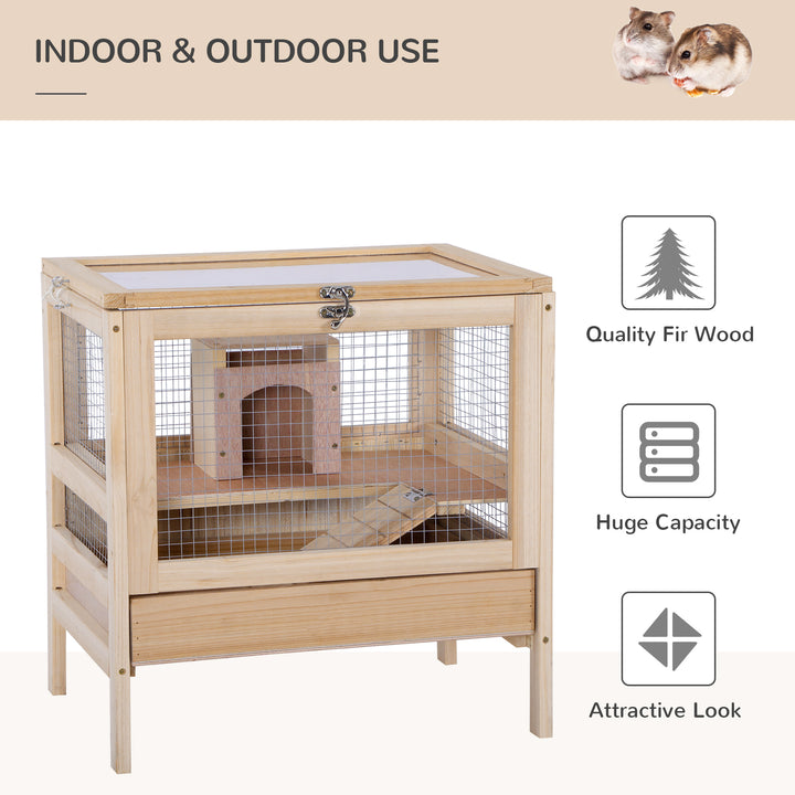 Hamster Cage Rodent Mouse Pet Small Animal Kit Large Wooden hut Box Double Layers Easy Clean 46 x 34 x 48 cm