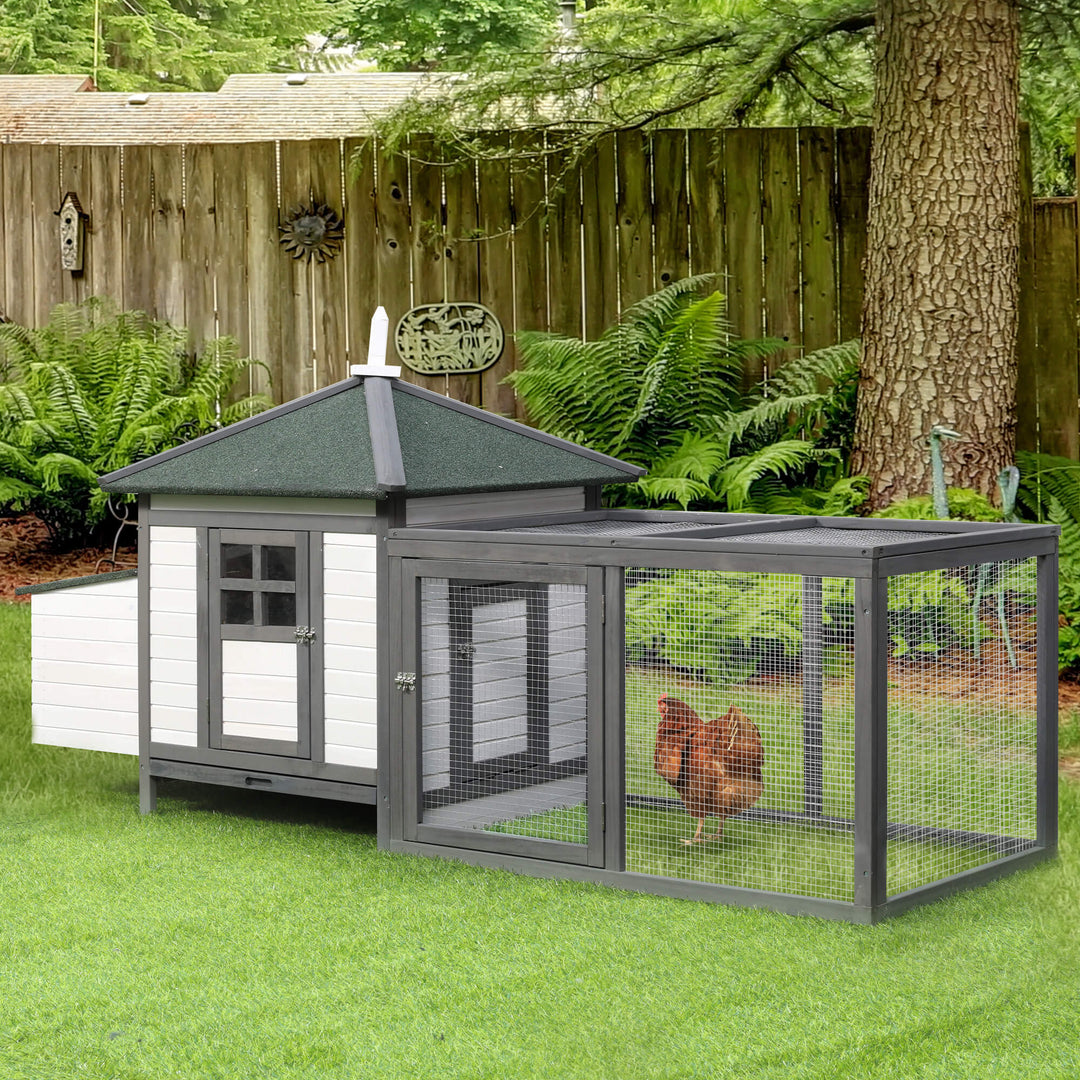 PawHut Chicken Coop Small Animal Pet Cage Wooden Chicken Hutch w/ Nesting Box Outdoor Run Backyard