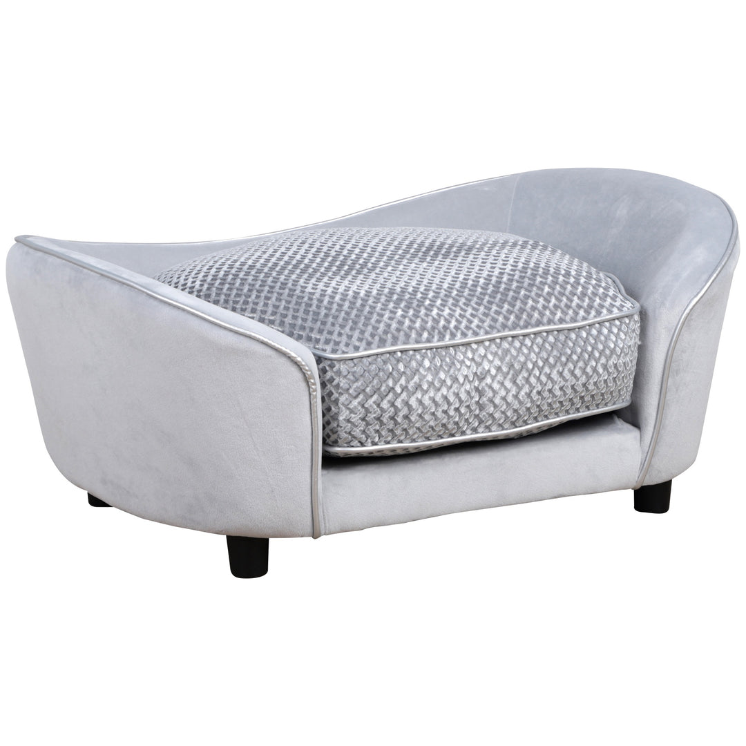 Pet Sofa Couch Small Sized Dog Various Cat Soft Plush Sponge Cushioned Bed Lounge Gray