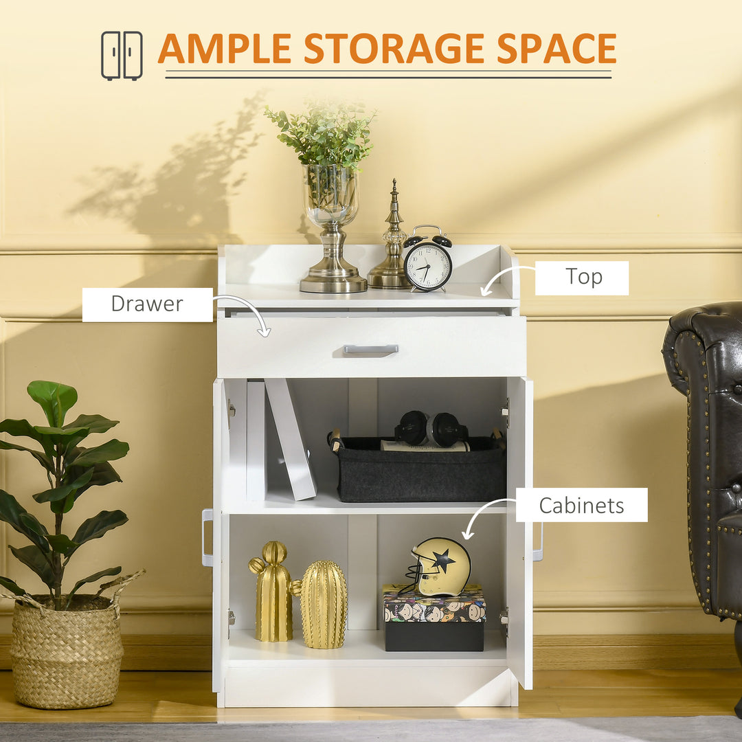 Modern Storage Cabinet, Small Floor Cupboard with Drawer and Adjustable Shelf for Kitchen, Living Room, Bedroom, Hallway, White