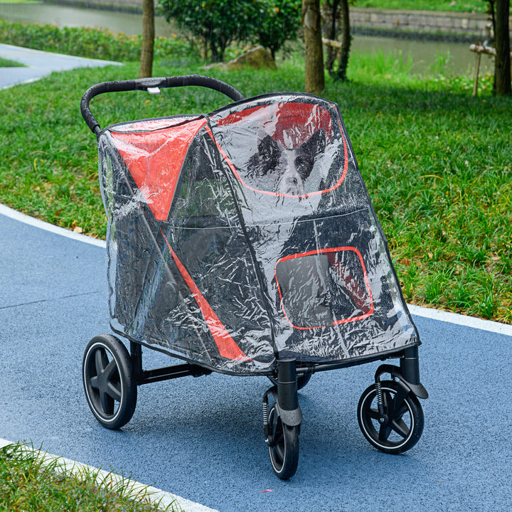 One-Click Foldable Pet Travel Stroller with Rain Cover, Cat Dog Pushchair with Front Wheels - Red