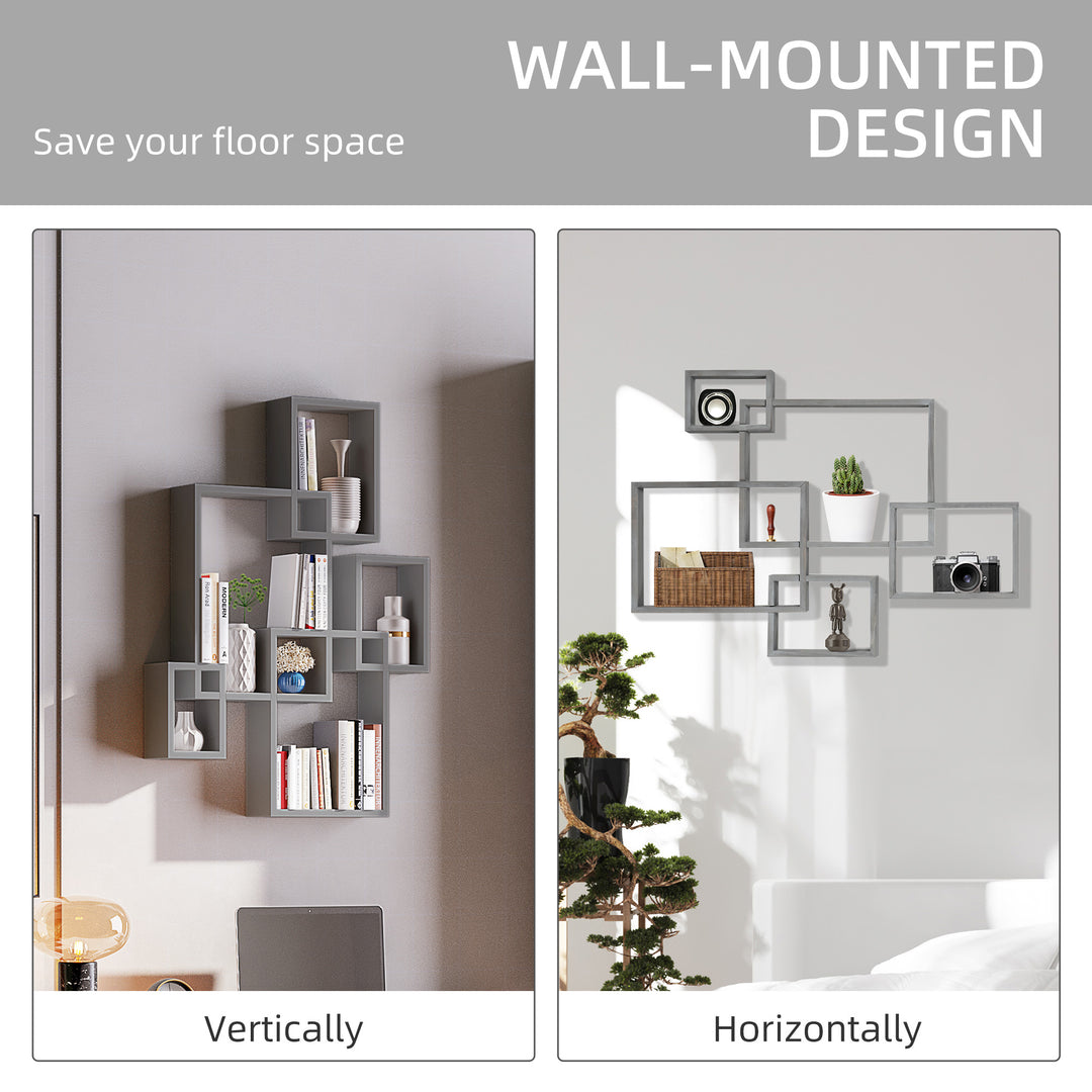 Floating Shelves, Wall Mounted Interlocking Cube Shelves, Display Wall Shelf for Living Room, Bedroom, Hallways, Grey