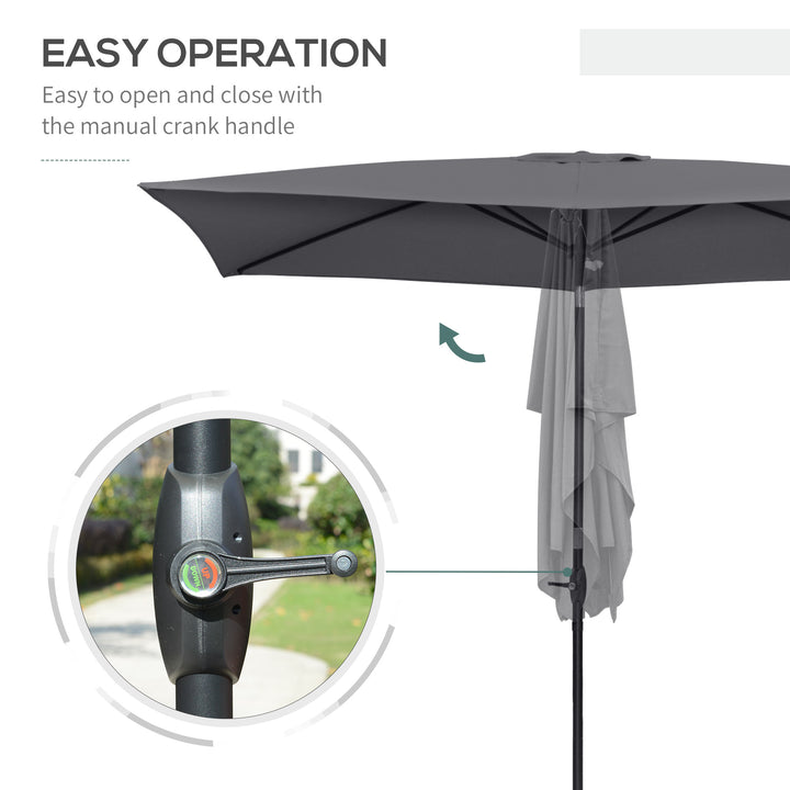 Outsunny 2 x 3(m) Garden Parasols Umbrellas Rectangular Patio Market Umbrella Outdoor Sun Shade w/ Crank &amp; Push Button Tilt, Aluminium Pole Dark Grey