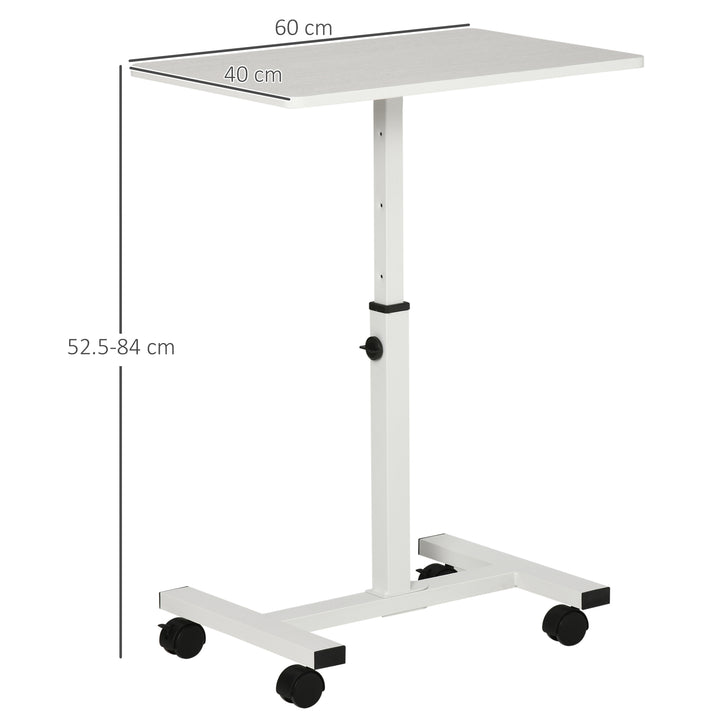 Mobile Overbed Table, Rolling Laptop Stand with Wheels, Height Adjustable Sofa Side Table for Home Office, White