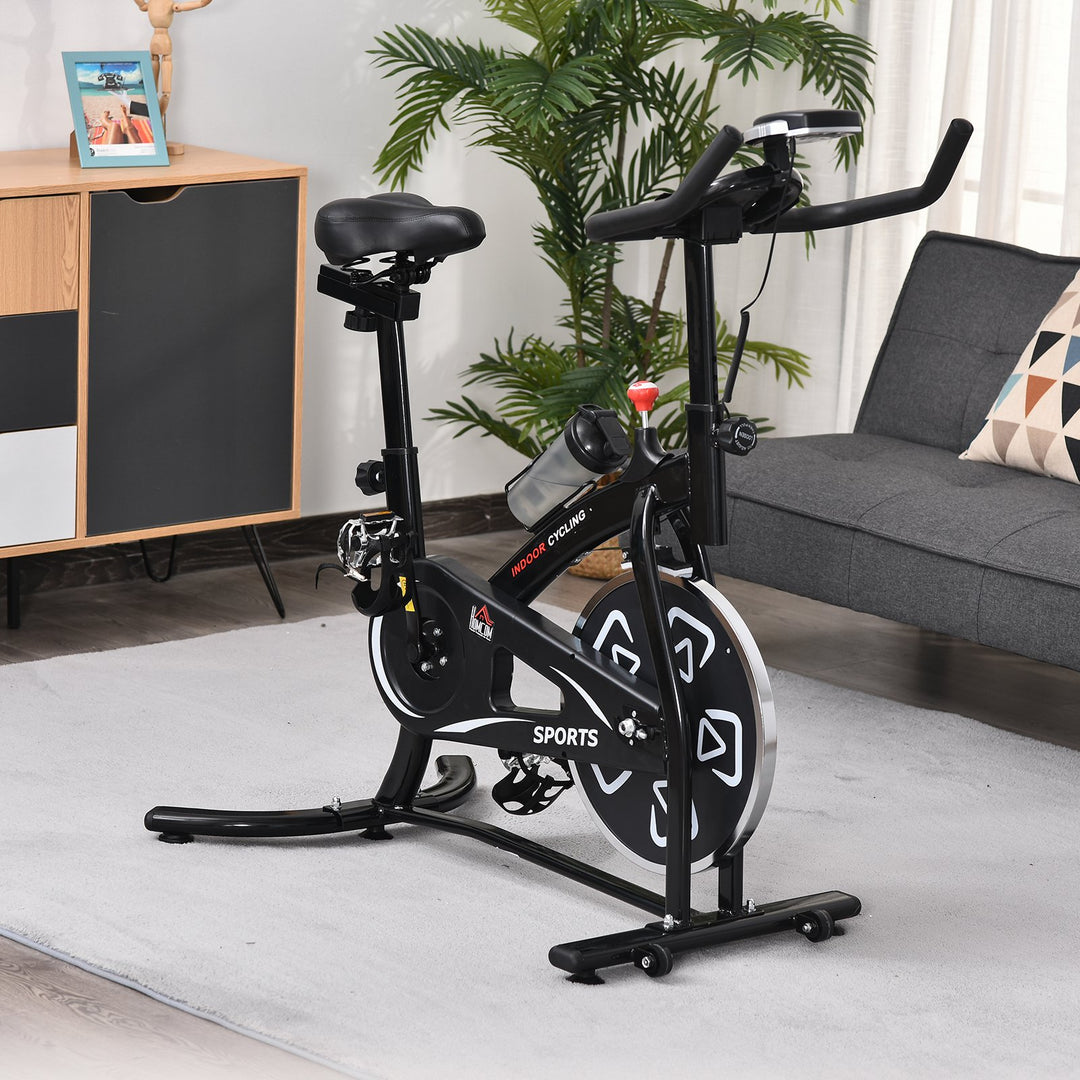 HOMCOM Steel Stationary Bike 8-Level Belt Driven Exercise Bike w/ LCD Monitor Black