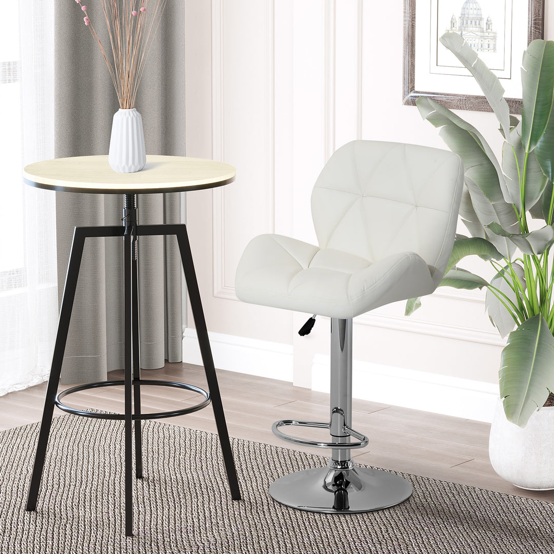 Diamond Design Swivel Leather Bar Stool Breakfast Kitchen Pub Dining Chair Gas Lift PU Chair Metal Chrome Base Adjustable Height White