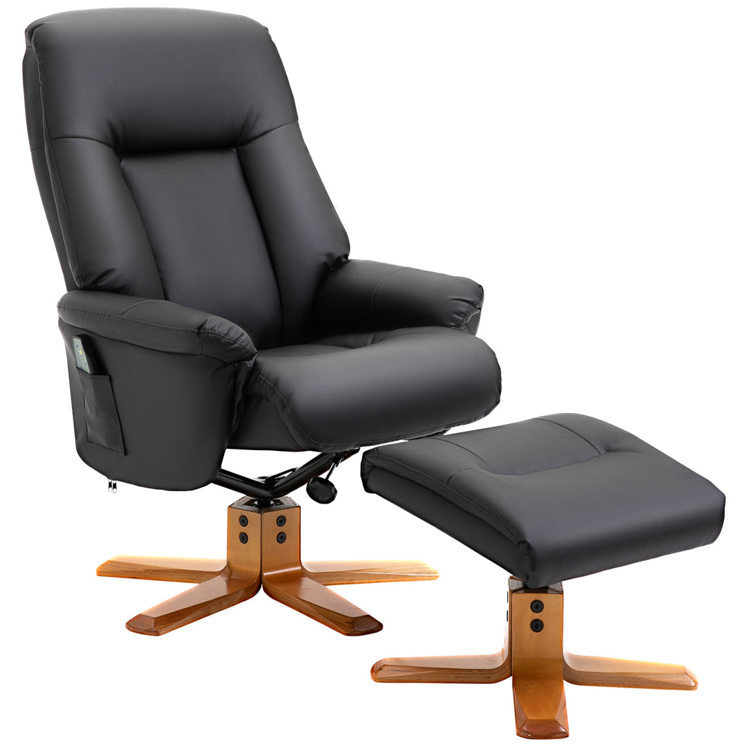 Massage Sofa Leather W/ Footrest Stool- Black