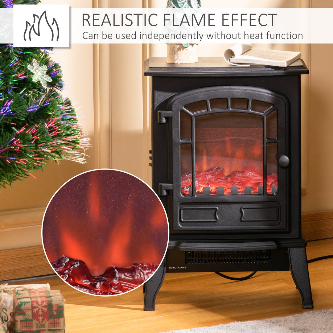 Free standing Electric Fireplace Stove, Fireplace Heater with Realistic Flame Effect, Overheat Safety Protection, 1000W/2000W, Black