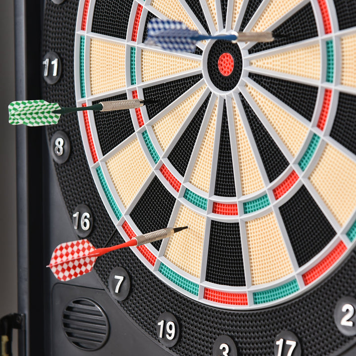 Electronic Dartboard In Case LED Scoreboard w/ 12 Darts 30 Heads Side Storage Cabinet Black White