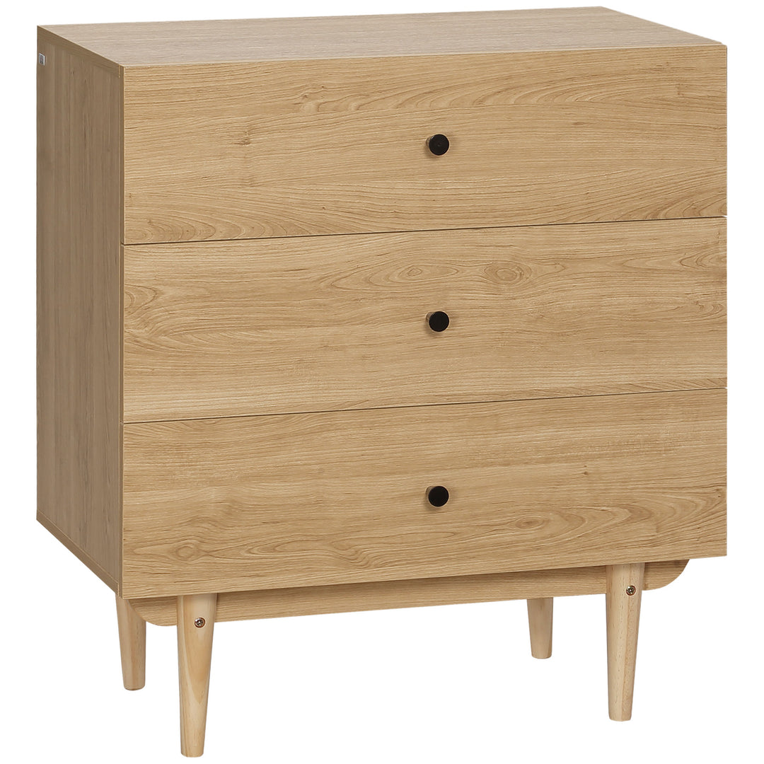 Drawer Chest, 3-Drawer Storage Cabinet Unit with Wood Legs for Bedroom, Living Room, Natural