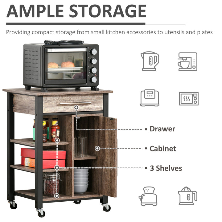 Kitchen Trolley Utility Cart on Wheels with Storage Shelves &amp; Drawer for Dining Room, Grey