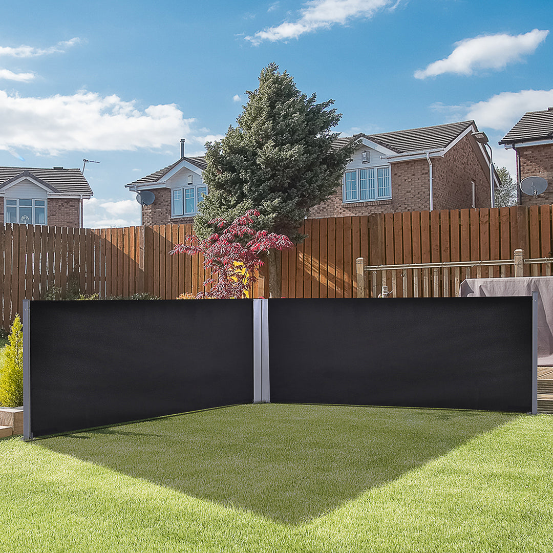 6 x 1.6 M Double Canopy Pull-Out Side Awning Sun Rain Outdoor Protection w/ Steel Frame Retractable Garden Privacy Home Commercial Dark Grey
