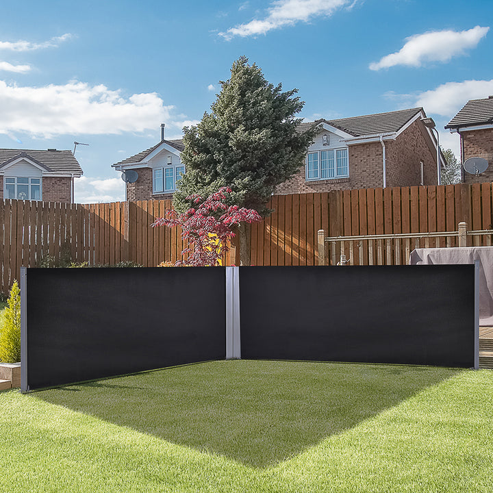 6 x 1.6 M Double Canopy Pull-Out Side Awning Sun Rain Outdoor Protection w/ Steel Frame Retractable Garden Privacy Home Commercial Dark Grey