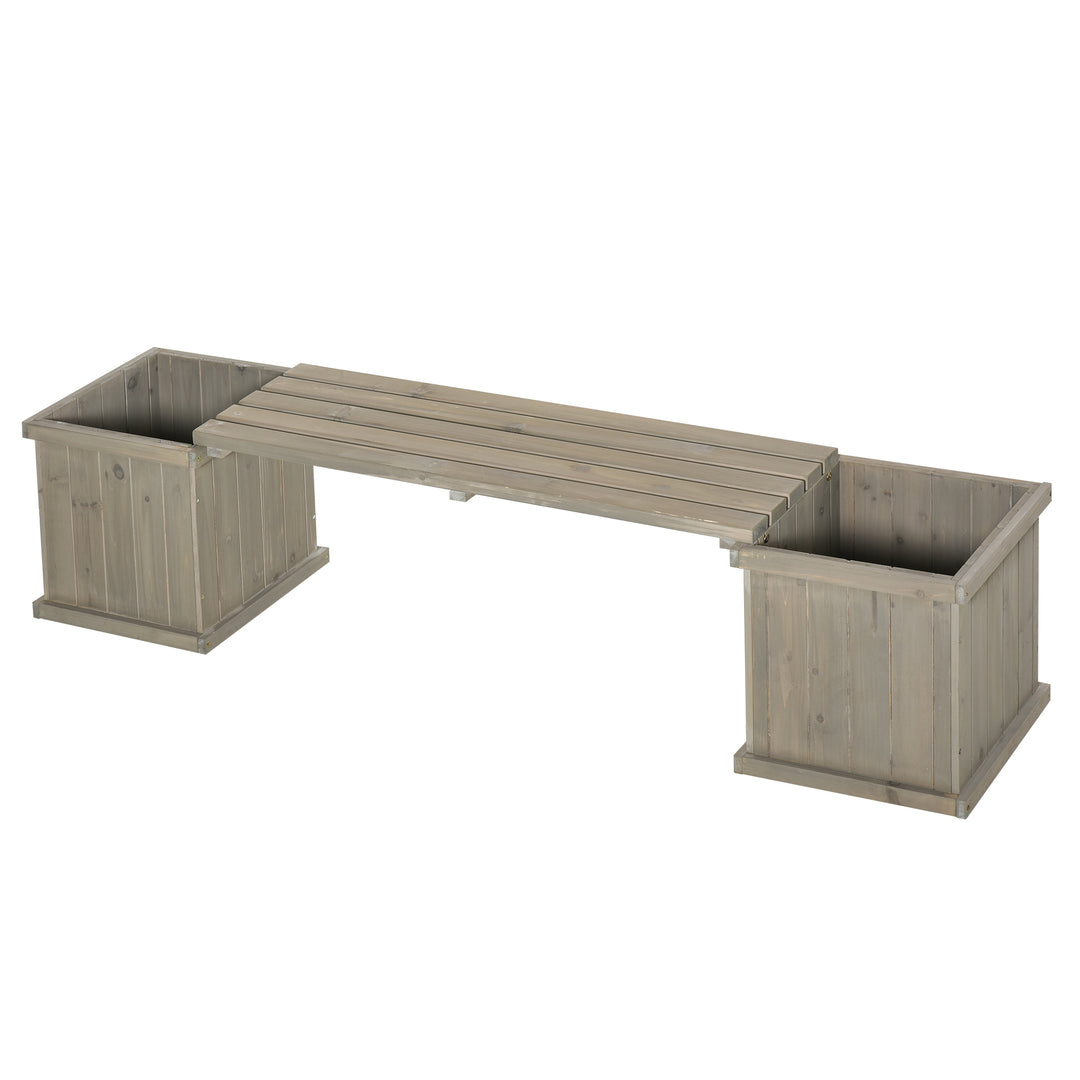 Outsunny Wooden Garden Planter &amp; Bench Combination Garden Raised Bed Patio Park Grey 176 x 38 x 40 cm