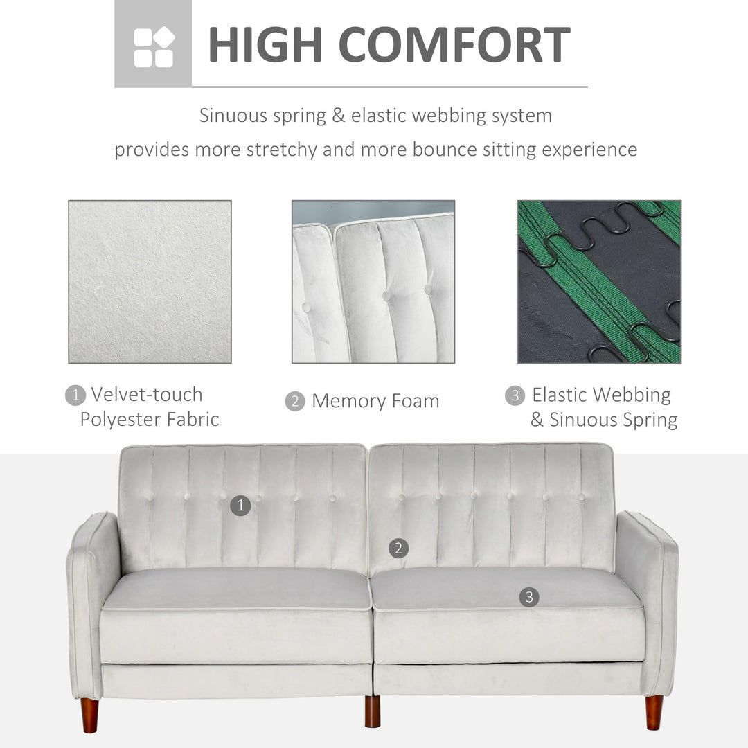 Modern Convertible Sofa Futon Velvet-Touch Tufted Couch Compact Loveseat with Adjustable Split Back, Light Grey