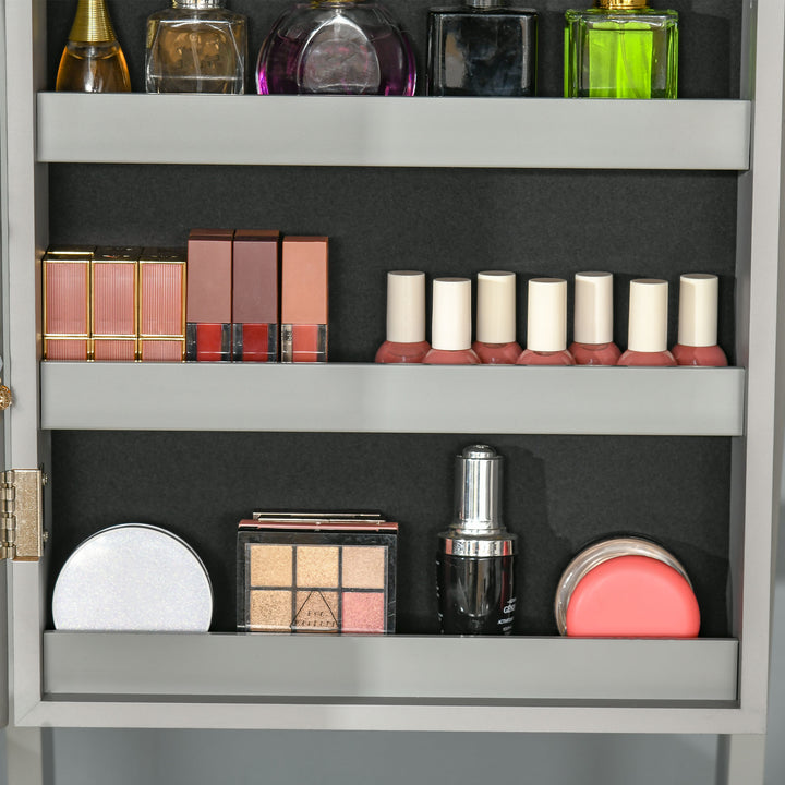 Jewellery Cabinet with Full-Length Mirror, Mirror Armoire, Lockable Jewellery Organiser for Bedroom Dressing Room, Grey