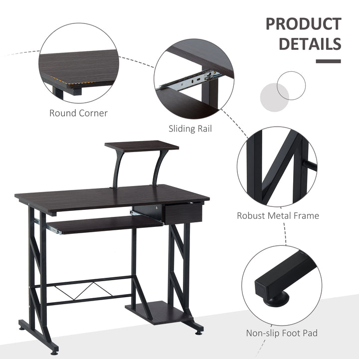 Computer Desk with Display Stand, Executive Wooden PC Tray Table Home Office Storage Workstation