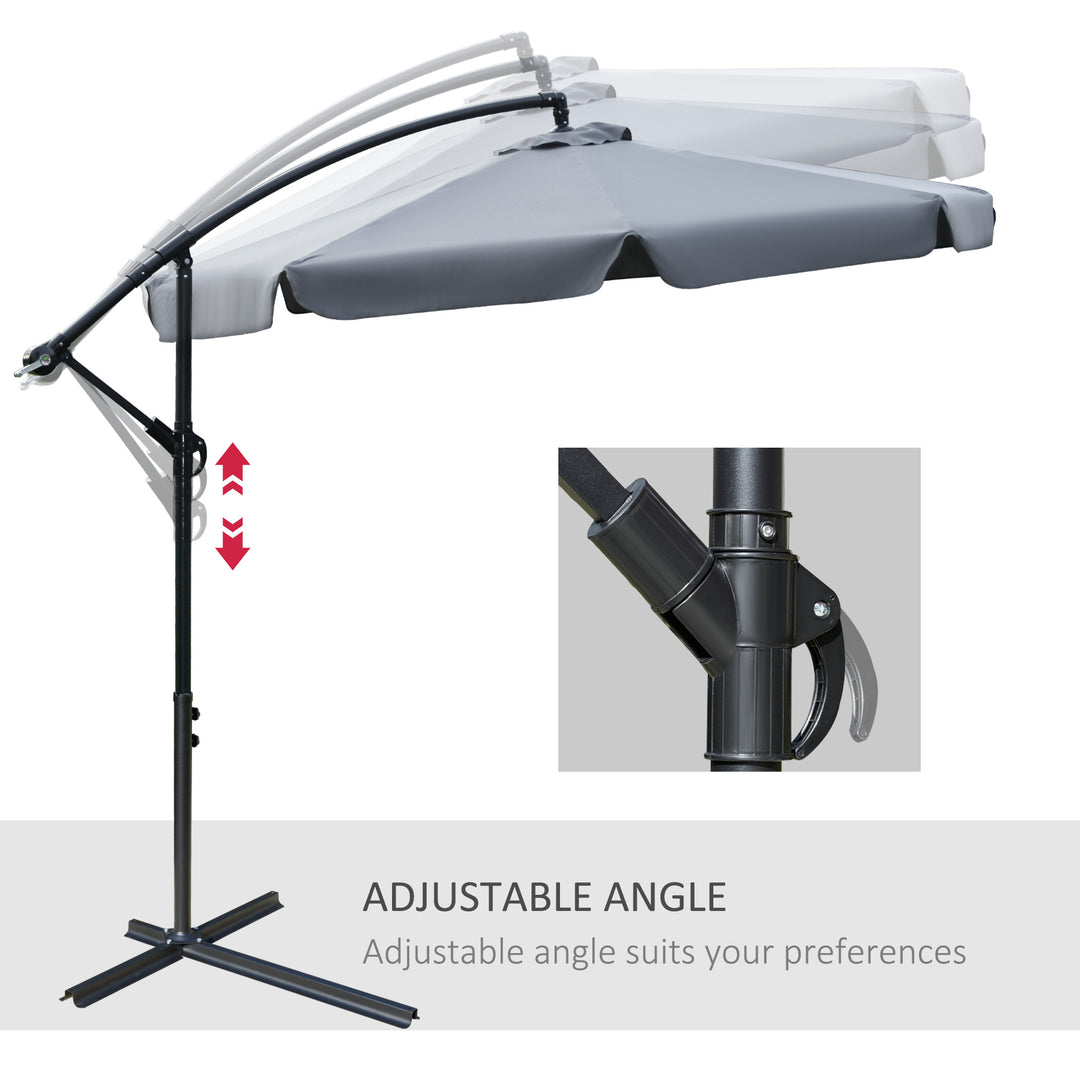 Outsunny 2.7m Banana Parasol Cantilever Umbrella with Crank Handle and Cross Base for Outdoor, Hanging Sun Shade, Dark Grey