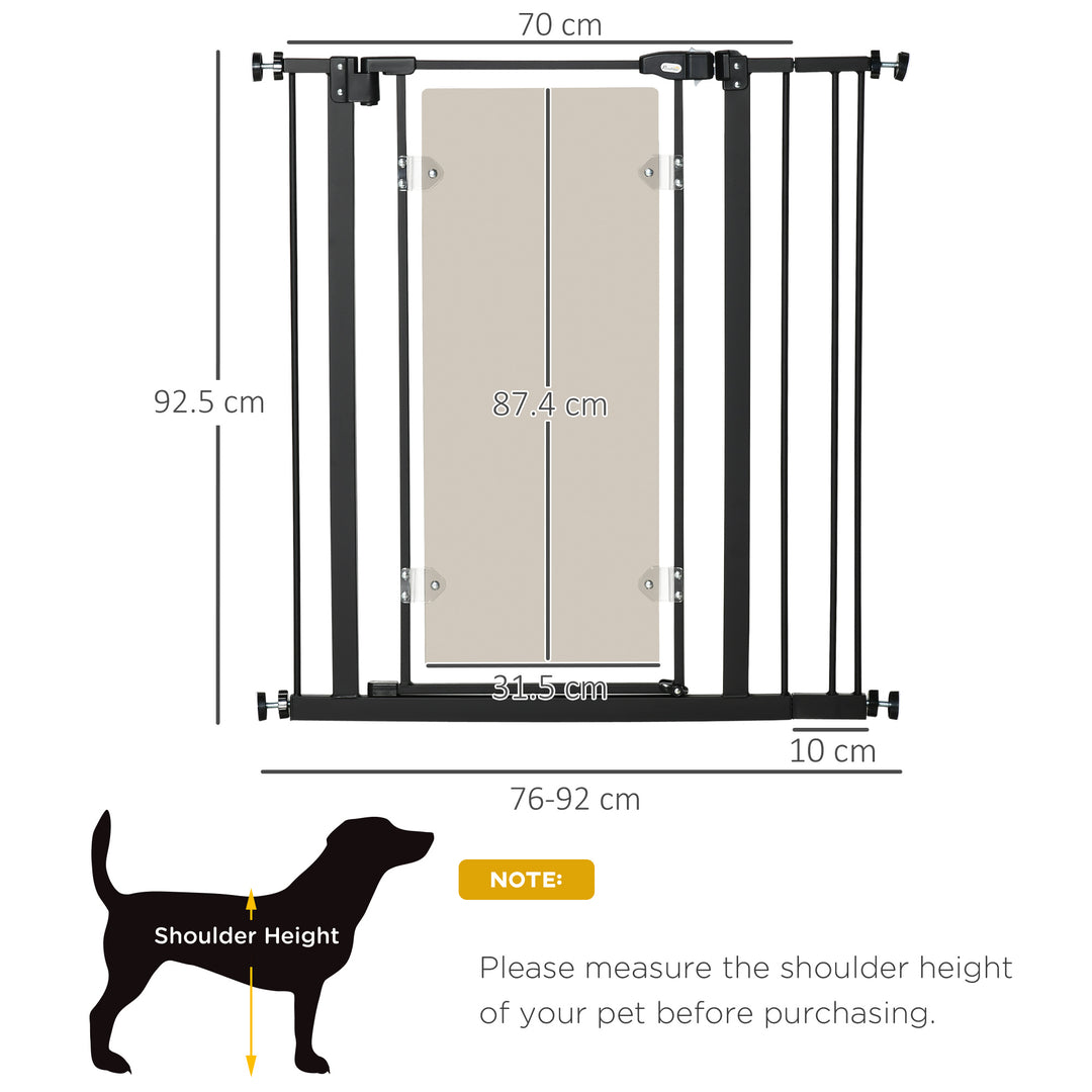 PawHut Pressure Fit Pet Safety Gate, Auto-Close Dog Barrier Stairgate Double Locking, Acrylic Panel for Doors, Hallways, Extensions Kit, Black