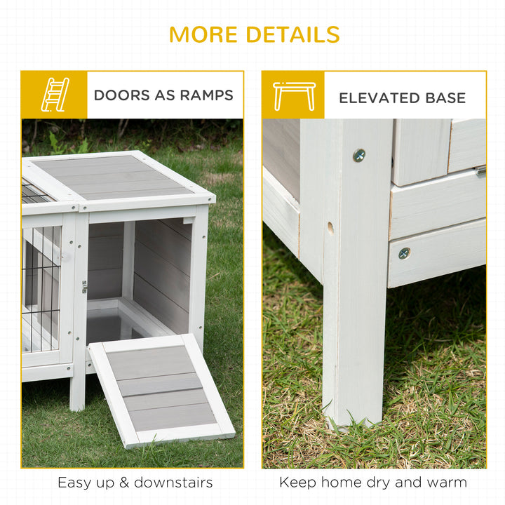 PawHut Wooden Rabbit Hutch, Guinea Pig Cage, Separable Bunny Run, Small Animal House for Indoor with Slide-out Tray, 161 x 50.5 x 53.3cm, Grey